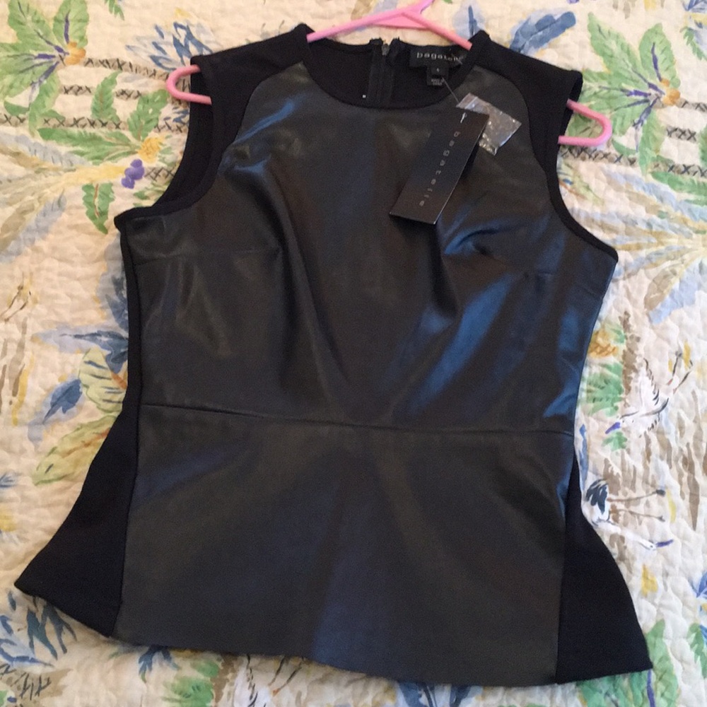 Black leather and polyester top